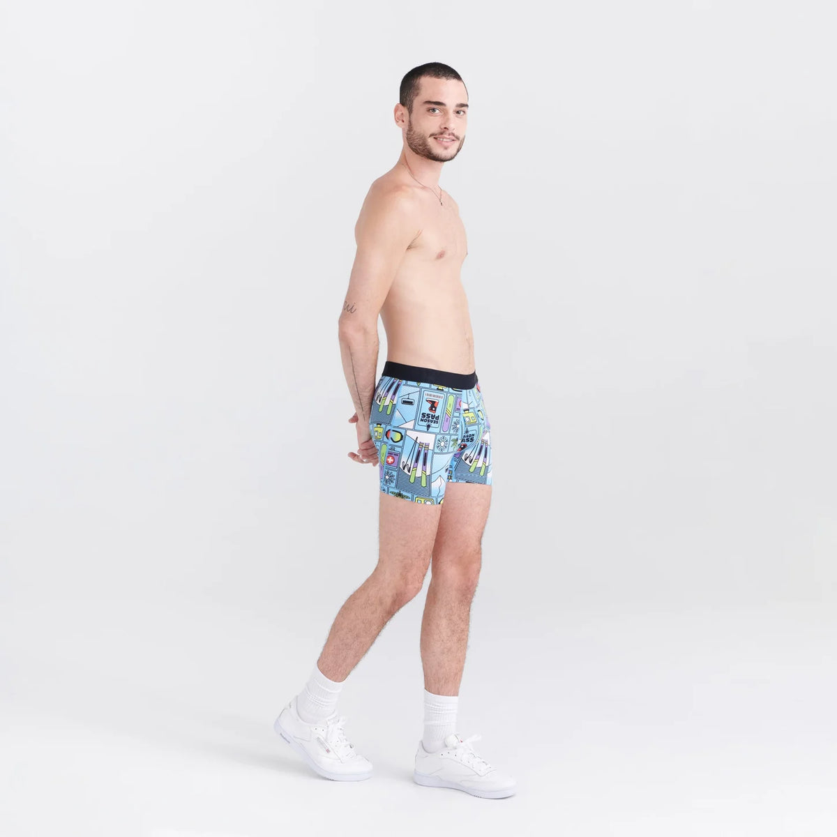 SAXX DROPTEMP COOLING COTTON BOXER BRIEF FLY - SEASON PASS/LIGHT BLUE