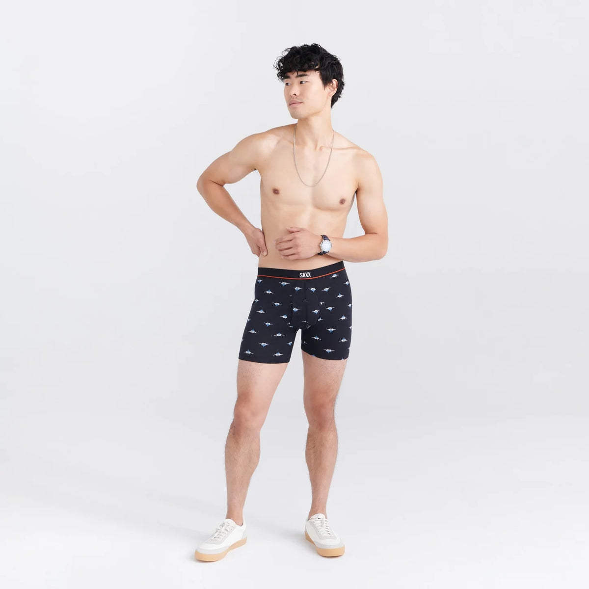 SAXX NON-STOP STRETCH COTTON BOXER BRIEF FLY - MINI PREDATOR/BLACK