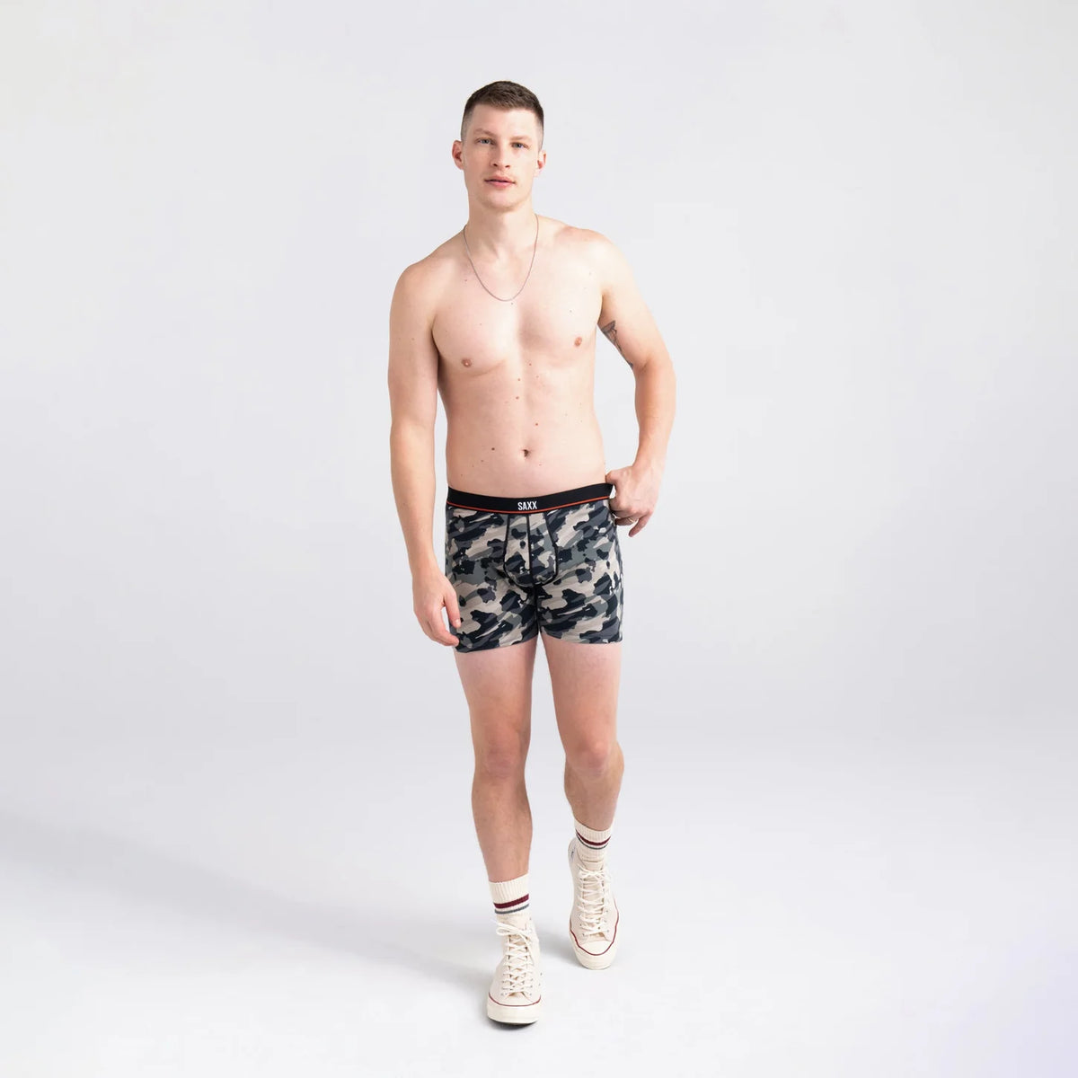 SAXX NON-STOP STRETCH COTTON BOXER BRIEF FLY - POP GRUNGE CAMO/GRAPHITE