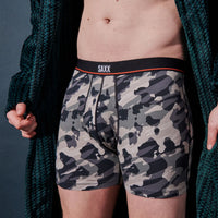 SAXX NON-STOP STRETCH COTTON BOXER BRIEF FLY - POP GRUNGE CAMO/GRAPHITE