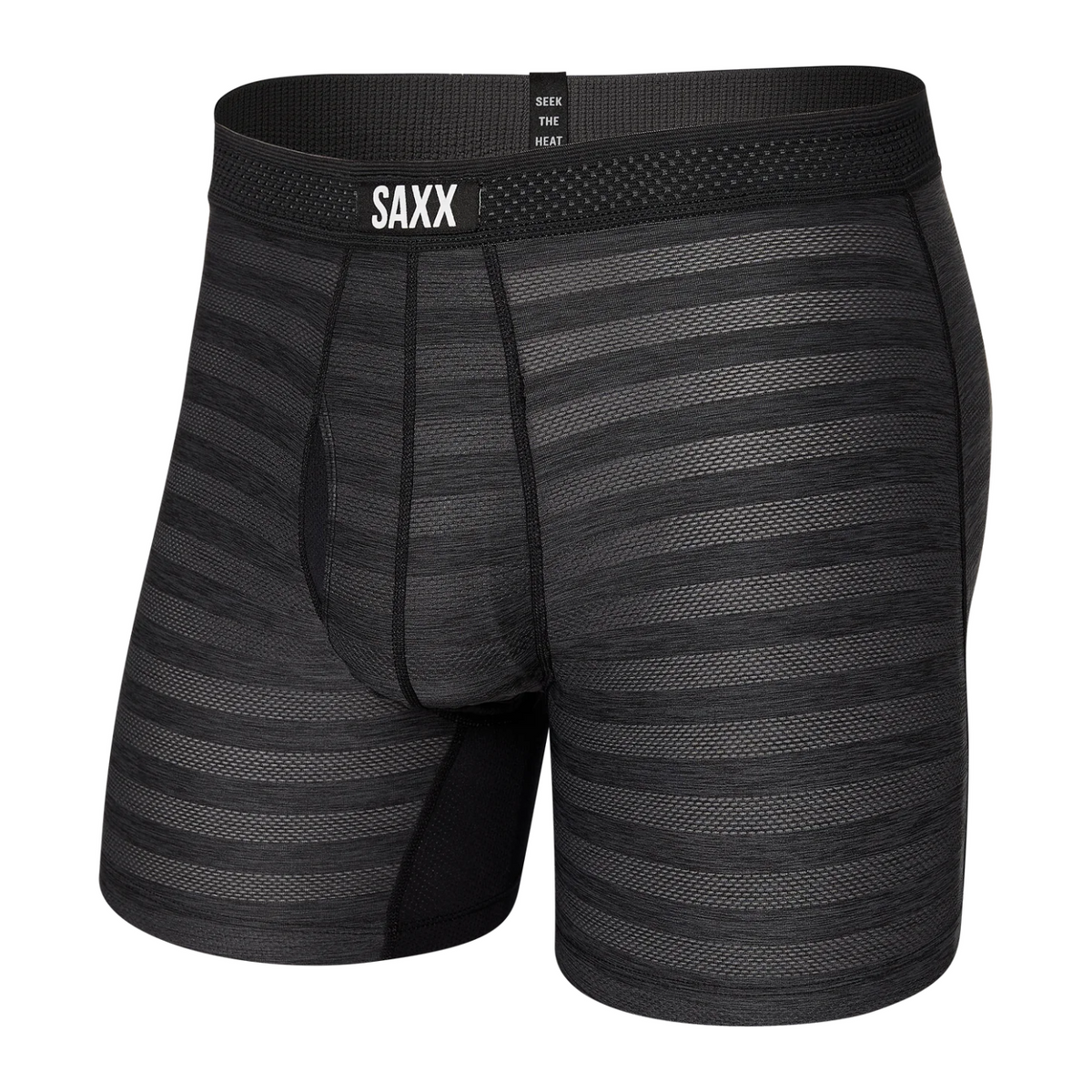 SAXX DROPTEMP COOLING MESH BOXER BRIEF FLY - BLACK HEATHER