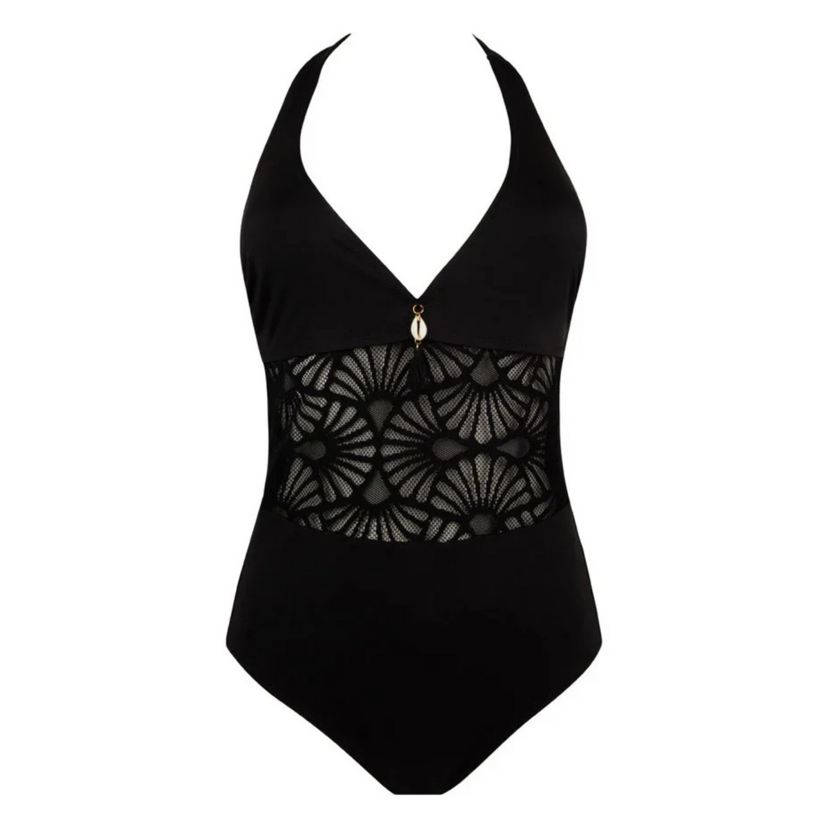 ANTIGEL LA MUSE DENTELLE NON WIRE HALTER SWIMSUIT - BLACK