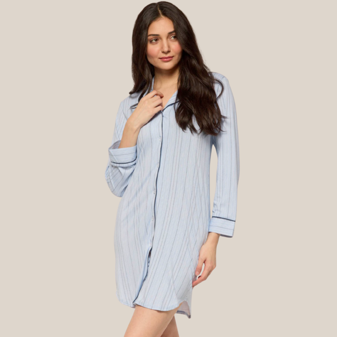 CLAUDEL STRIPED LONG SLEEVE SLEEP CHEMISE