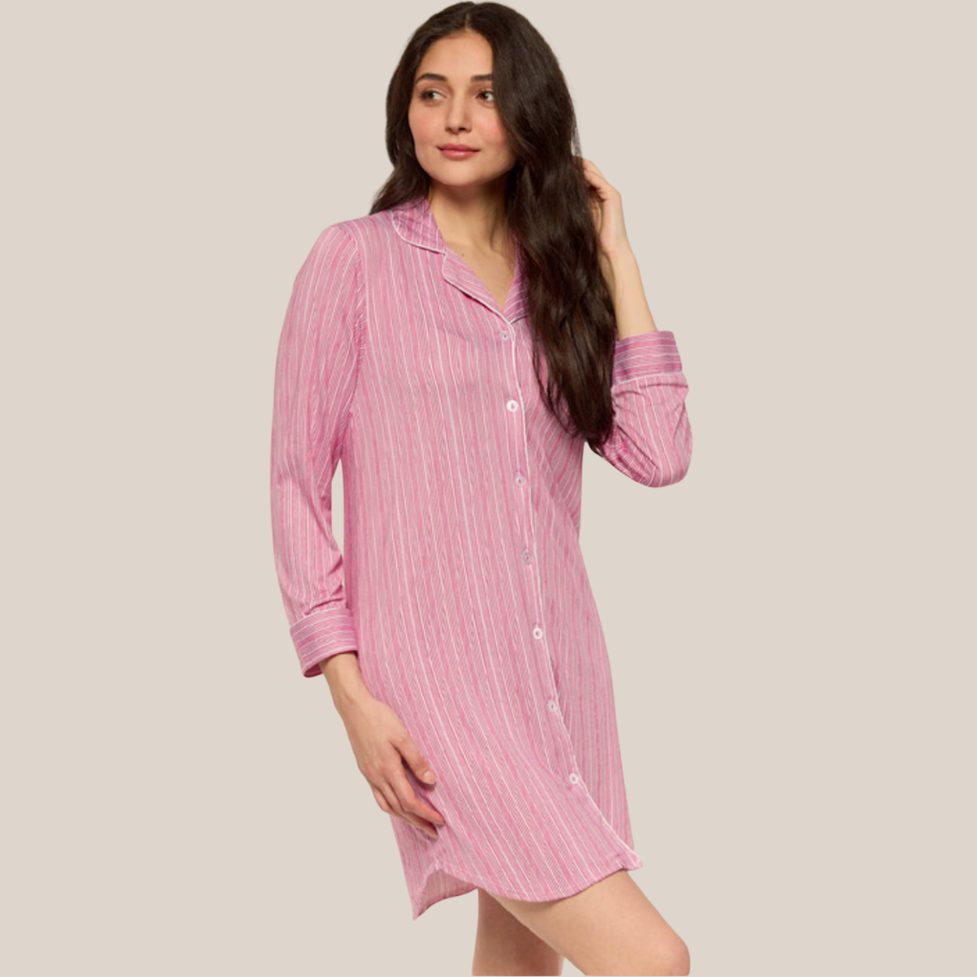 CLAUDEL STRIPED LONG SLEEVE SLEEP CHEMISE
