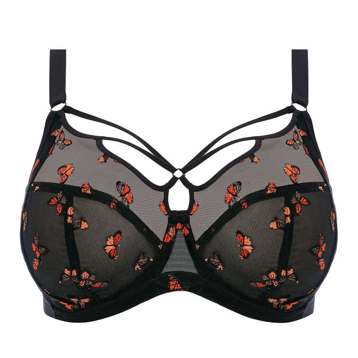 ELOMI SACHI STRAPPY PLUNGE UNDERWIRED BRA - BLACK BUTTERFLY